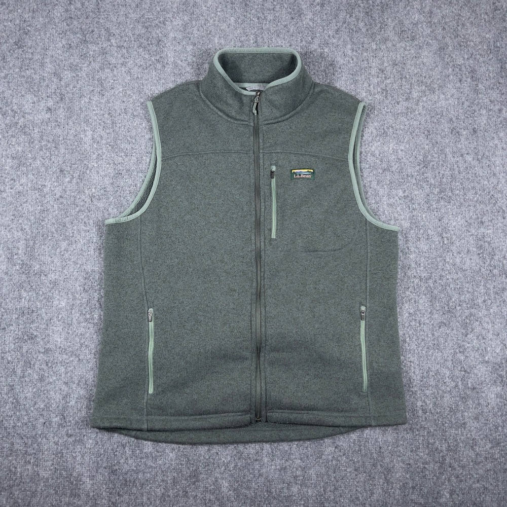 L.L. Bean Sweater Fleece Vest Mens Large Green Slightly Fitted Full Zip 505974